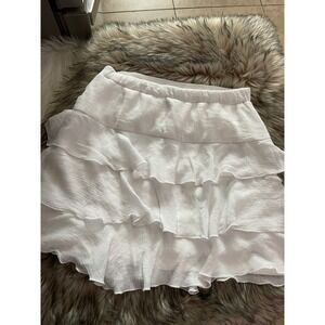 BCX  White Women's Tiered Ruffle Mini Layered Skirt Lined Size M Used